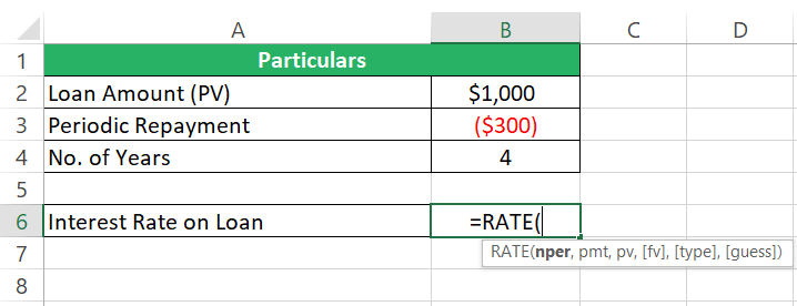 Excel Rate function