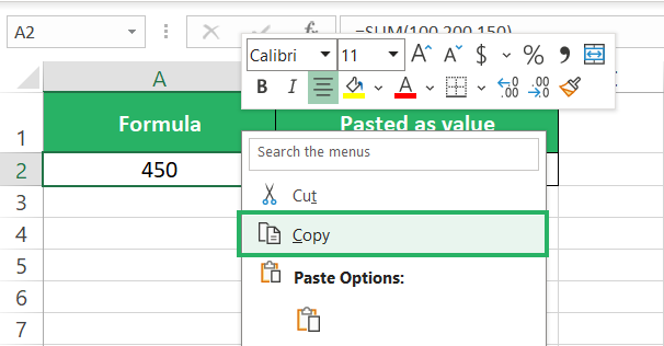 Excel copy button
