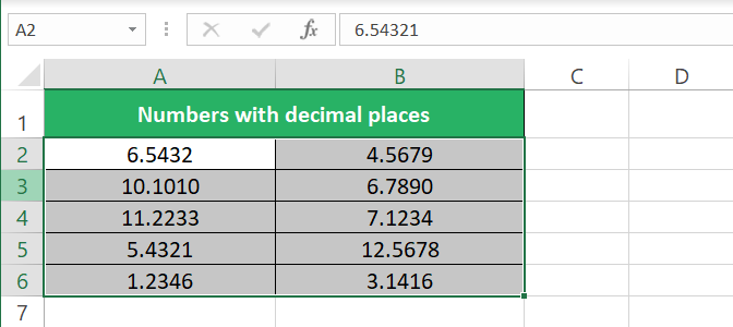 Decimal places equalized