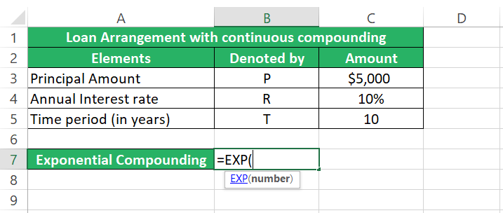 EXP function / Number e in Excel