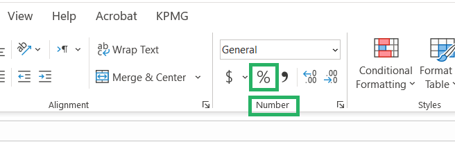 Percentage icon in worksheet