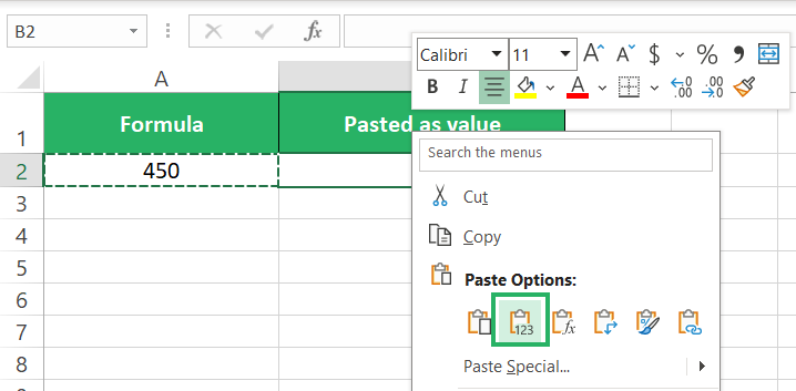 Paste value button