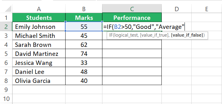 Excel formulas / logical functions