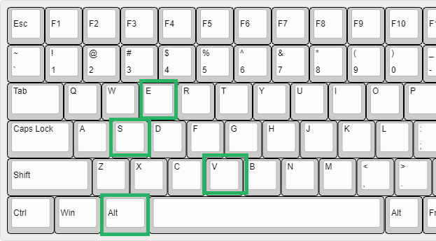 Alt, E, S, V no mouse button