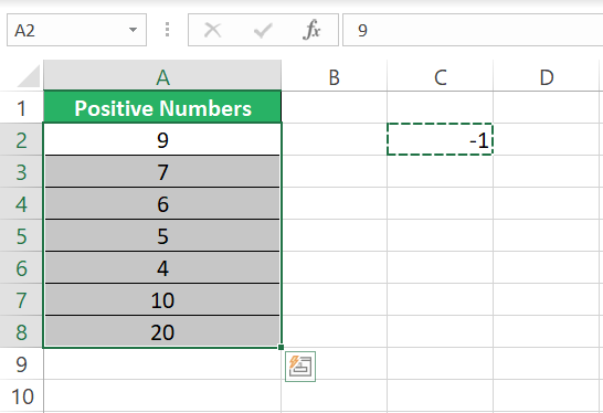 selected cells / range of cells