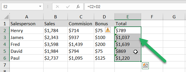 specific cells containing formulas