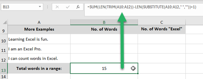 total words in number of cells