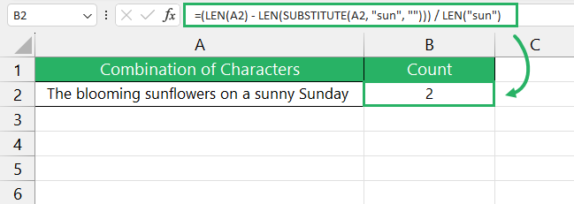 Case-sensitive formula returns the count of the substring 2️⃣