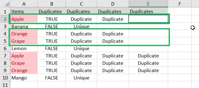 results in separate columns