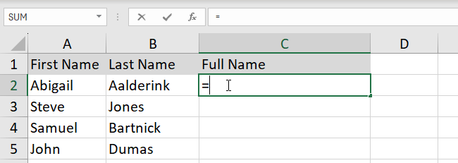 start Excel formula