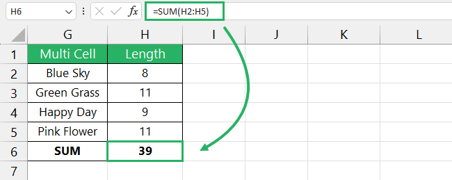 Function returning the SUM of lengths of all cells