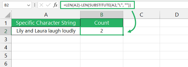 Formula counts the number of times “L” appears