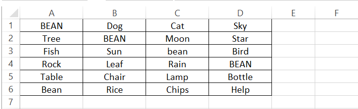 1 Words in Excel sheet