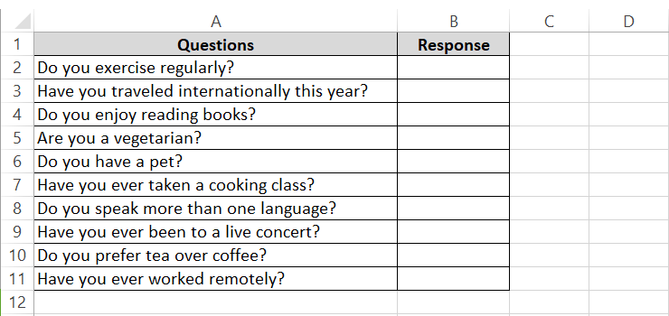 Dataset in Excel worksheet