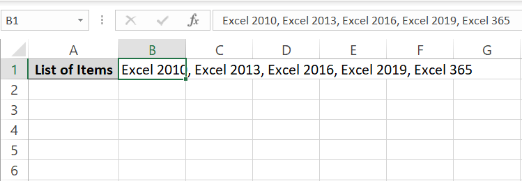 long text in Cell a1 of worksheet