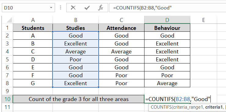 10 COUNTIFS syntax