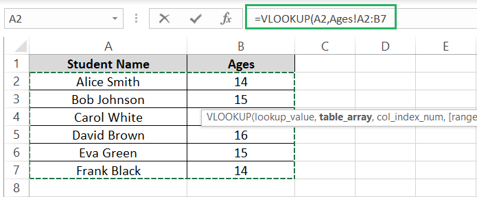 Table Array open in sheet2