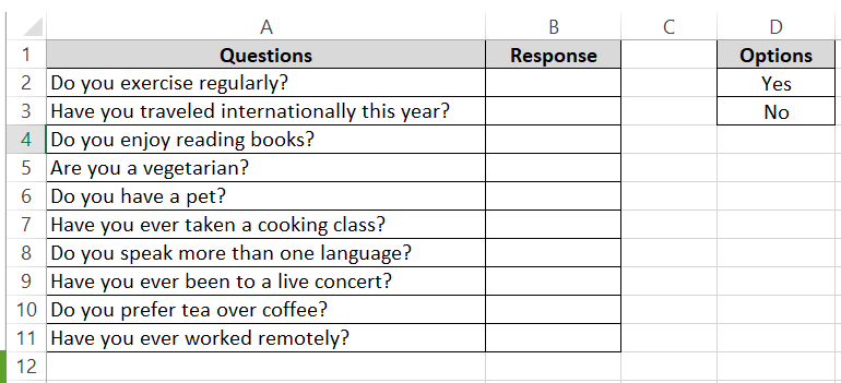 Options in Excel