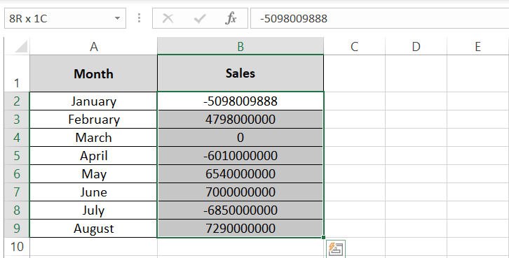 Selection of Excel cells