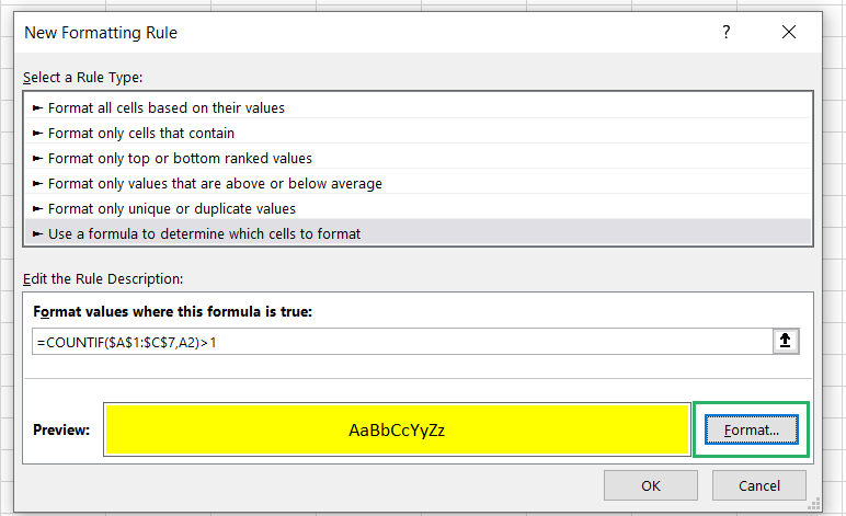 Highlight cells rules