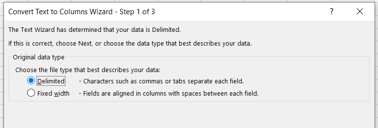 text to-column button