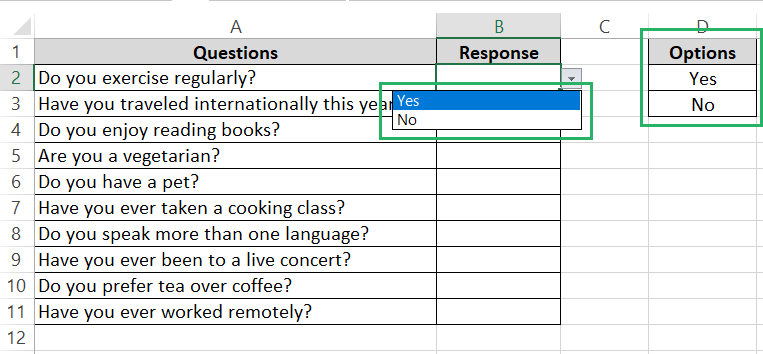 dependent Drop-down list added in Column B