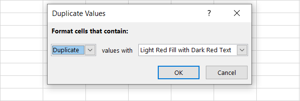 Duplicate values dialog box