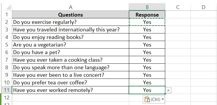 Drop-down list pasted to cells