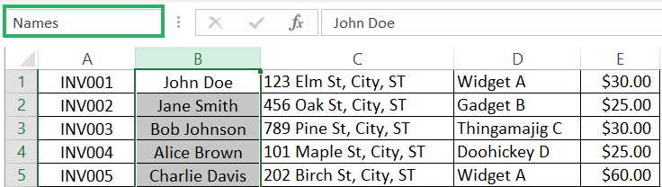 13 Typing column name