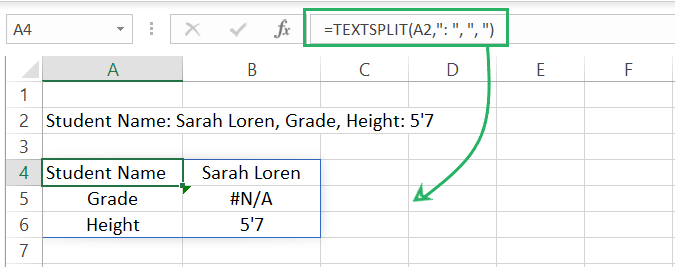 TEXTSPLIT returns the #N/A error