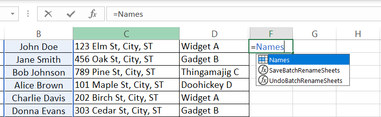 14 name saved in Excel