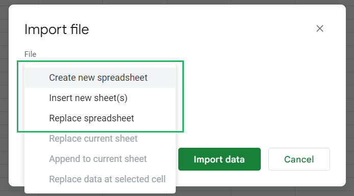 Import data to Google Sheets