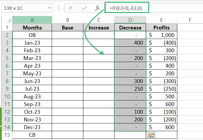 IF Function to extract decreases