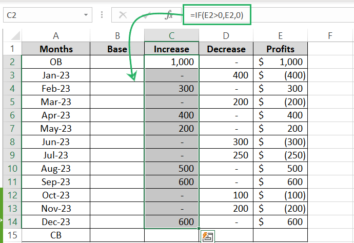 IF Function to extract increases