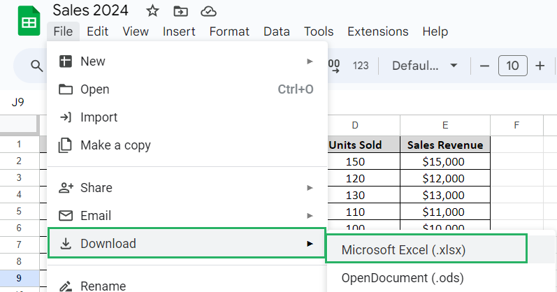 Download in .xlsx file format