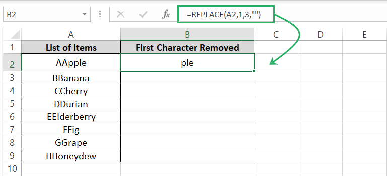 The first three specific characters removed