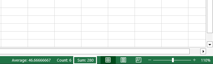 Status bar Excel