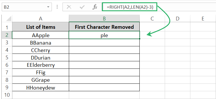 The first three characters removed