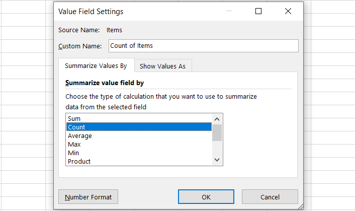 19 Type of calculation set to Count occurrences