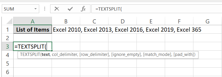 TEXTSPLIT function in Excel