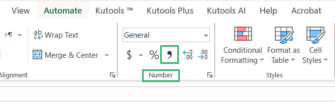 Comma style in Excel