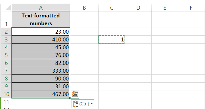 Text converted to numbers