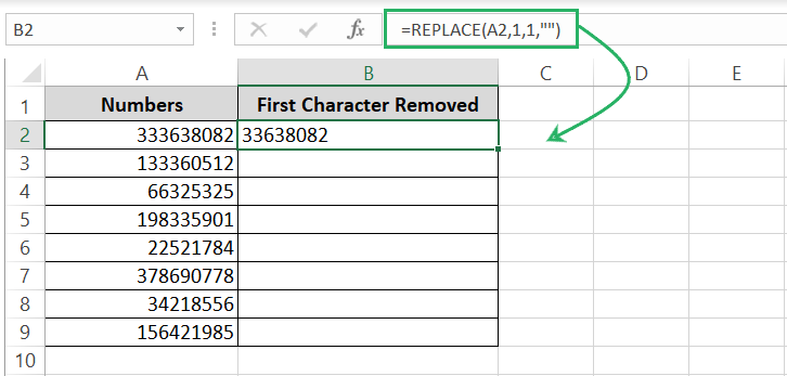 REPLACE function replaces a number