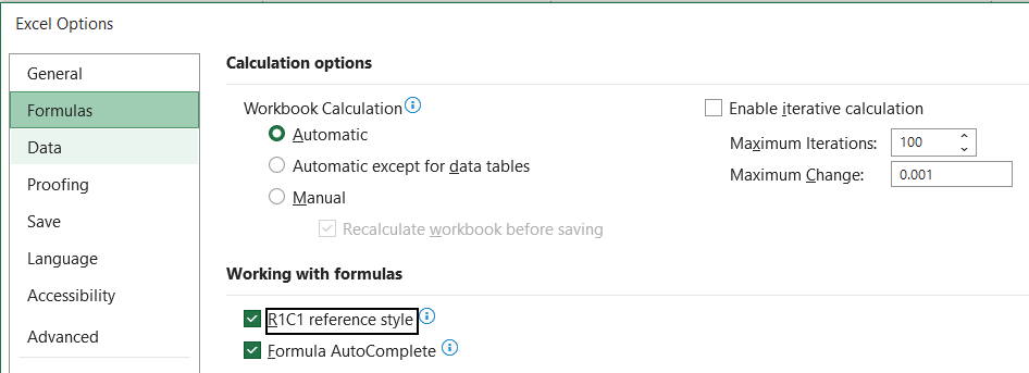 21 R1C1 reference style check box