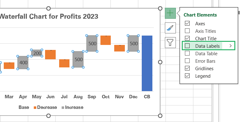 Data Labels checkbox for grey bars