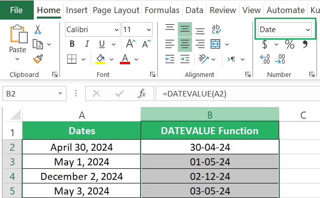 Date formatting applied to worksheet cells