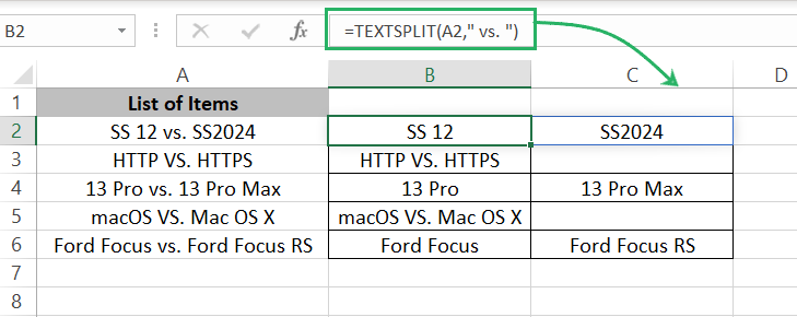 Results of TEXTSPLIT