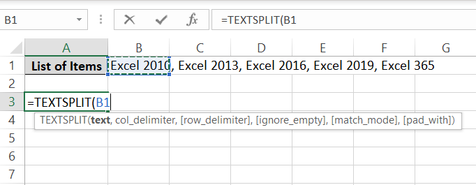 Excel formulas text argument