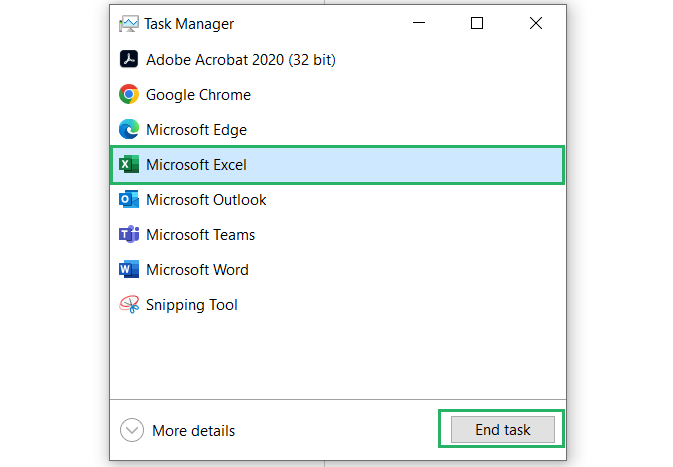 End task button from Task manager window