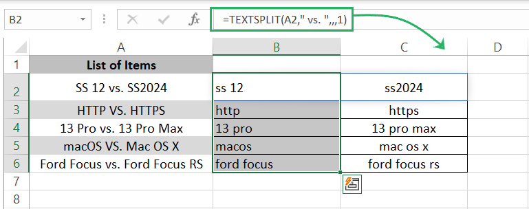 Excel textsplit